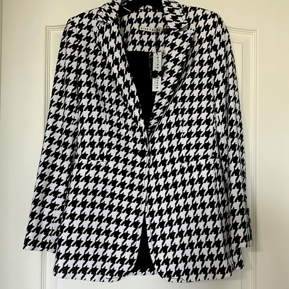 NWT Alice + Olivia Breann checkered black white houndstooth blazer jacket size 2 - Picture 10 of 15